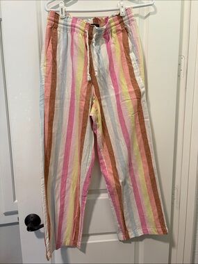 J Crew Linen Cotton Striped Drawstring Pants